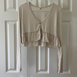 urban outfitters cropped long sleeve shirt with buttons/ruffles